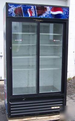 True gdm-37 sliding 2 door display cooler refrigerator