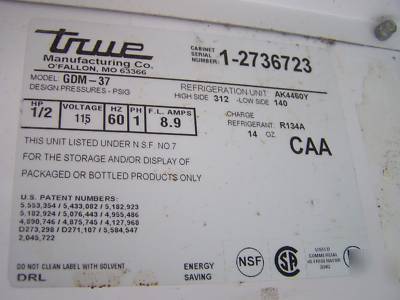True gdm-37 sliding 2 door display cooler refrigerator