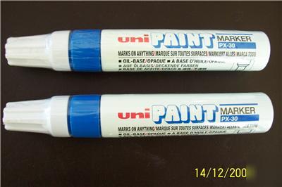 2X blue oil paint permanent marker pens - glass/metal