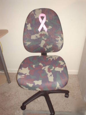 Breast cancer office chair, camo seat cover pink ribbon