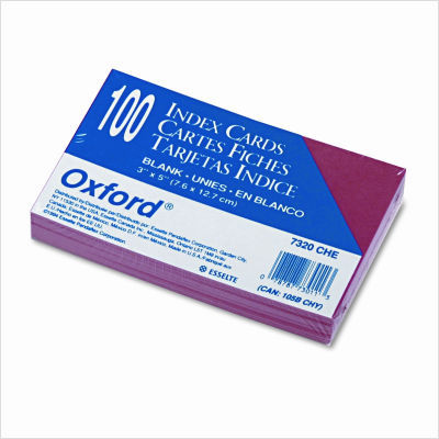 Unruled index cards, 3 x 5, cherry, 100 per pack