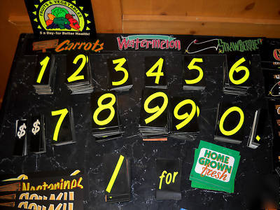 Huge lot of grocery store produce retail display signs