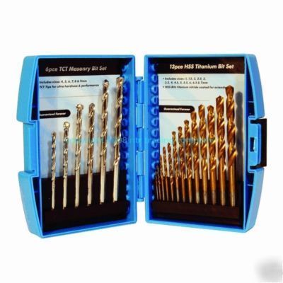19 pc metric hss titanium & tct masonry drill bit set