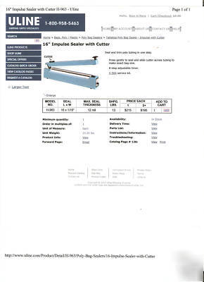 New uline poly bag sealer with cutter~16