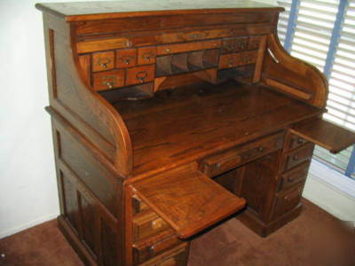 R + r furniture mfg usa oak s/roll top desk double