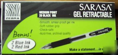 (24) zebra sarasa retractable gel pens - blk, red, blu)