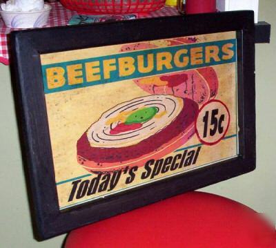 Vintage style diner beefburger hamburger special sign
