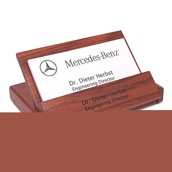 Personalized maple or rosewood business card holder