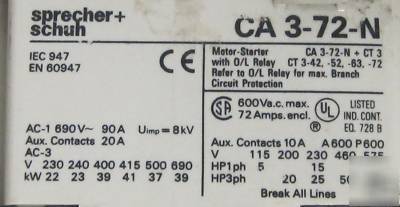 Sprecher schuh non-reversing contactors CA3-72 pair