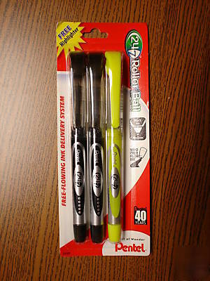 12 pentel 24/7 black roller ball medium twin pks/marker