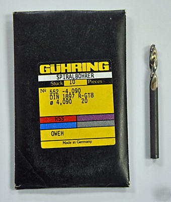 Guhring parabolic screw machine drill #20 4.09MM 10PCS