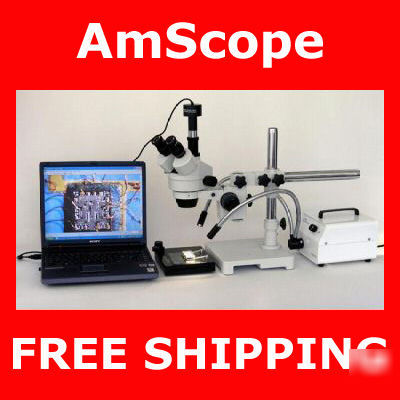 3.5-90X trinocular boom microscope, light, ccd camera
