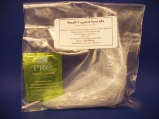 5 small vaginal specula with pre-seed lubricant