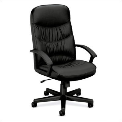 Basyx black leather chair with loop arms mid-back
