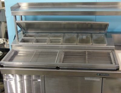 Delfield refrigerated prep table with overshelf, 84