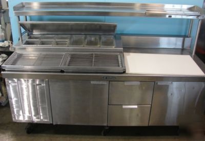 Delfield refrigerated prep table with overshelf, 84