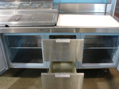 Delfield refrigerated prep table with overshelf, 84