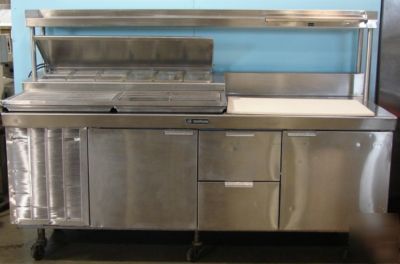 Delfield refrigerated prep table with overshelf, 84