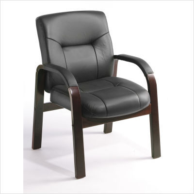 Boss office italian leather guest chair mahogany finish
