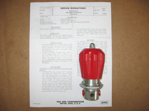 High pressure fluid regulator 0-3000 psi aro 27720