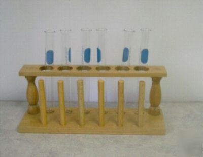 New 6 - 16 x 150MM test tubes & wood rack - 