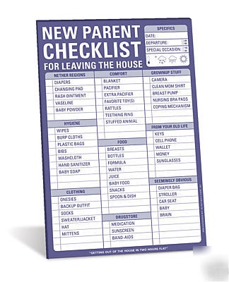 New parent checklist for leaving the house notepad, new