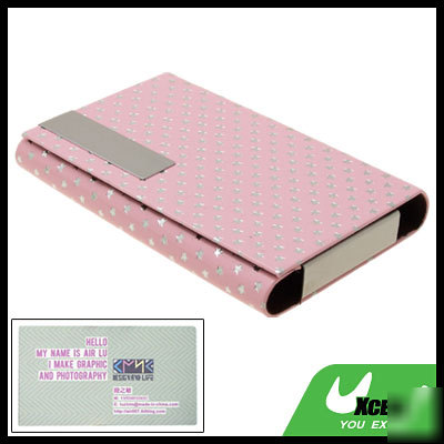 Faux leather pink w star business card case holder