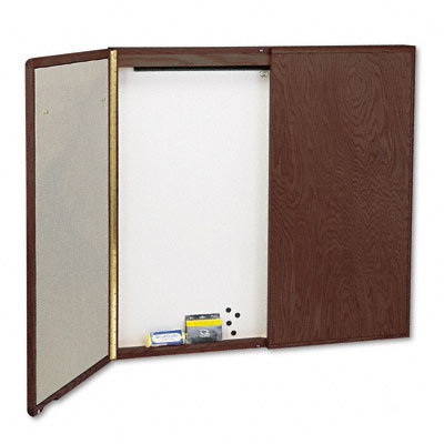 Cabinet fabric/dry erase steel white/mahogany frame