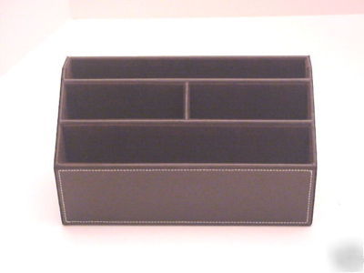 New brown leatherette desk organizer with stitch trim 