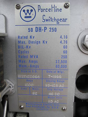 Westinghouse 50 dh-p 250 dhp 50DH-p 1200 a air breaker