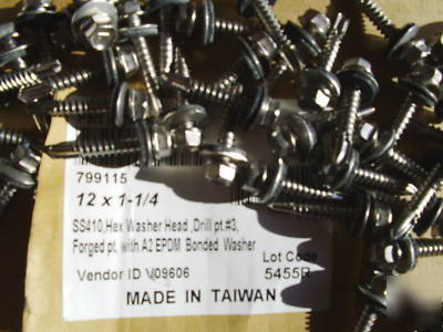 1000 tek screws stainless 12 x 1 1-1/4 epdm washer