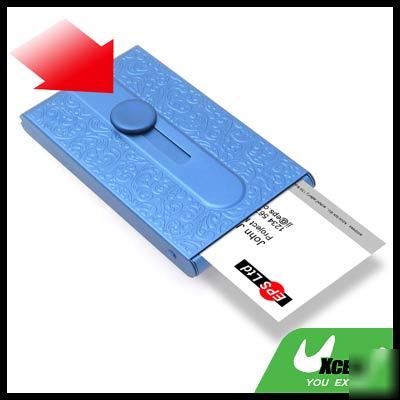 Metallic cool auto-slide business card case holder blue