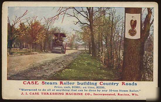 Vintage case machine co adv postcard case steam roller