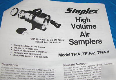 Staplex high volume air sampler tfia 0-70 cubic ft/min