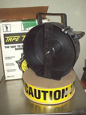 Tape tender for barricade tape w/ caution tape roll