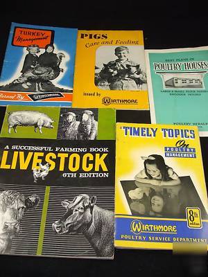 Vintage poultry livestock book lot 5PC collection pigs