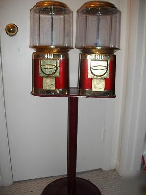 Double dual head gumball candy quarter vending machine