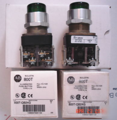 Two allen bradley 24V green illuminated pushbuttons 