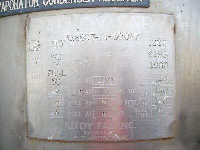 Alloy fabrication 150 gallon stainless steel tank