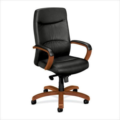 Basyx black leather office chair mid-back mahogany