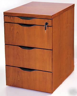 Cherry finish mobile pedestal w/3 locking box drawers 