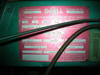 Doall c-4 metal cutting bandsaw no 