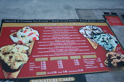 Menu board from coldstone creamery store