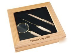 Beautiful maple deluxe engraved maple desk set in box