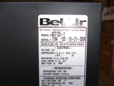 Bel air friulair refrigerated airdryer ACT125-1 125CFM
