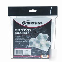 Cd/dvd pocket with built-in label tab, clear, 25 per pa