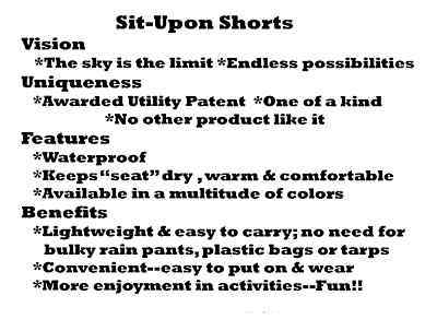 Utility patent for sit-upon shorts for sale