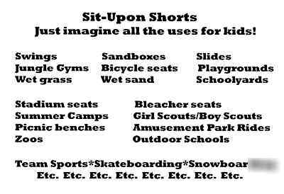 Utility patent for sit-upon shorts for sale