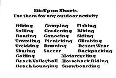 Utility patent for sit-upon shorts for sale