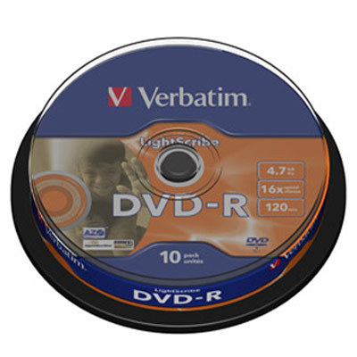 10 verbatim 43643 lightscribe 16X dvd-r blank dvd discs
